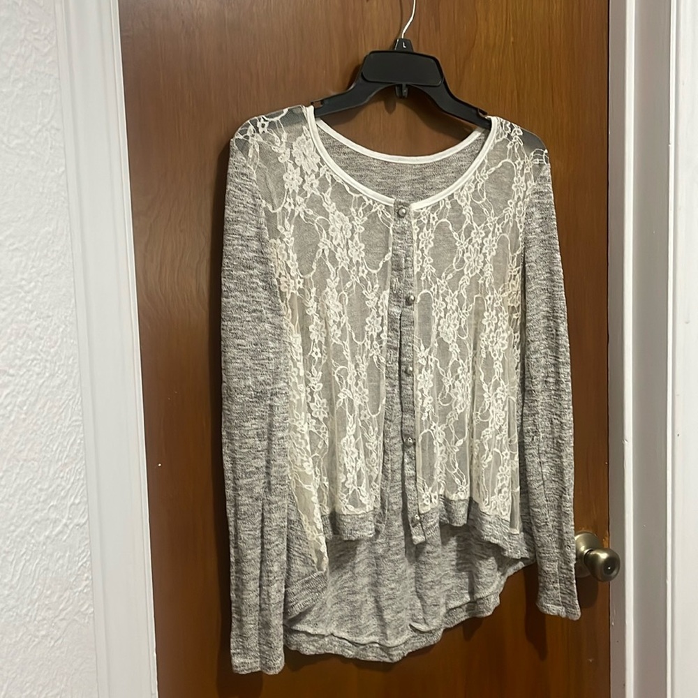 Heather grey and Lace top